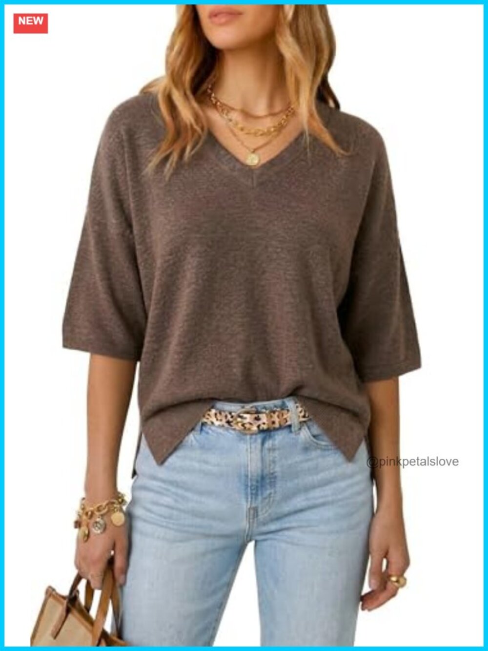 Wool Blend Elbow Sleeve Oversized Pullover Sweater